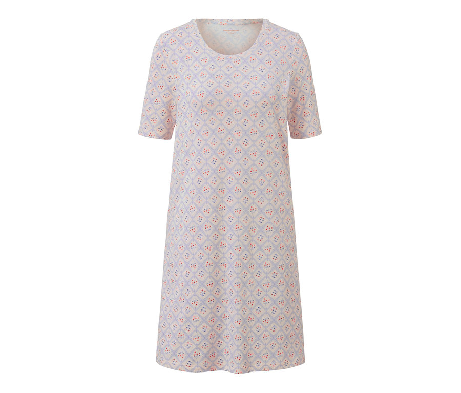 Weißes Nachthemd mit kurzen Ärmeln und Muster.