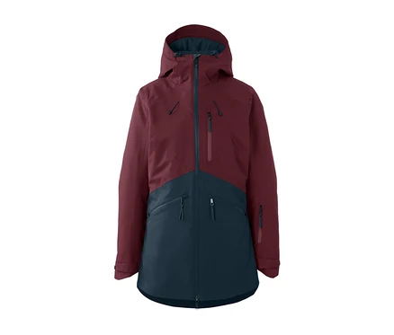 Ski-und-Snowboardjacke in Rot und Dunkelblau.