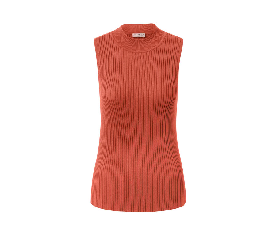 Ärmelloses, orangefarbenes Stricktop.