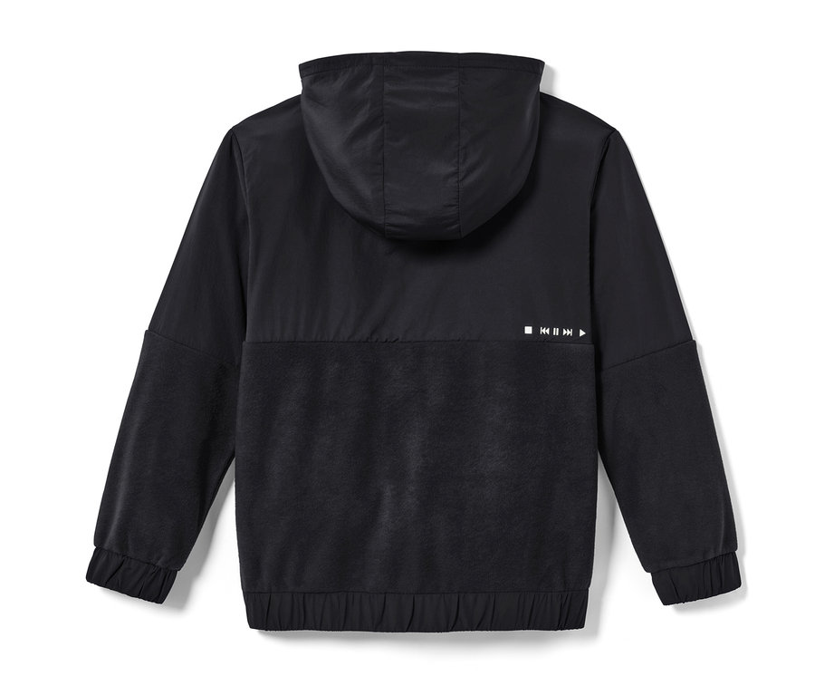 Detailansicht der Rückseite eines Kinder-Fleecesweaters.