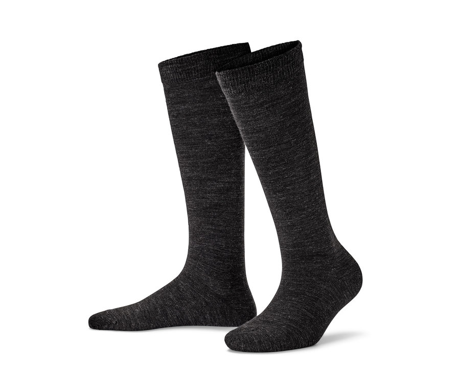 Zwei graue Paar Kniestrümpfe mit Merinowolle.