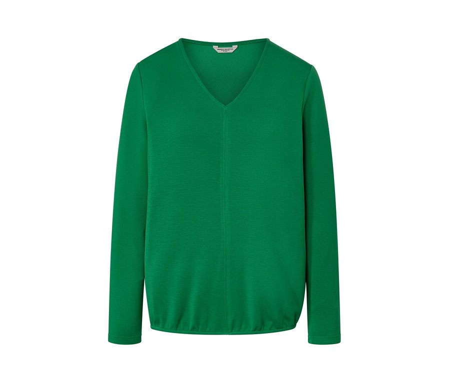 Grünes Blusenshirt aus Modal-Mix mit langen Ärmeln und V-Ausschnitt.