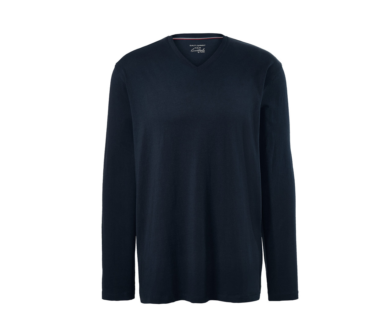 Marineblauer, langärmliger Pyjama mit V-Ausschnitt.