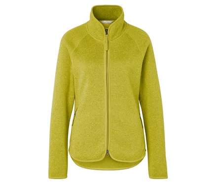 Gelbgrüne Fleecejacke mit Reißverschluss und Kragen.