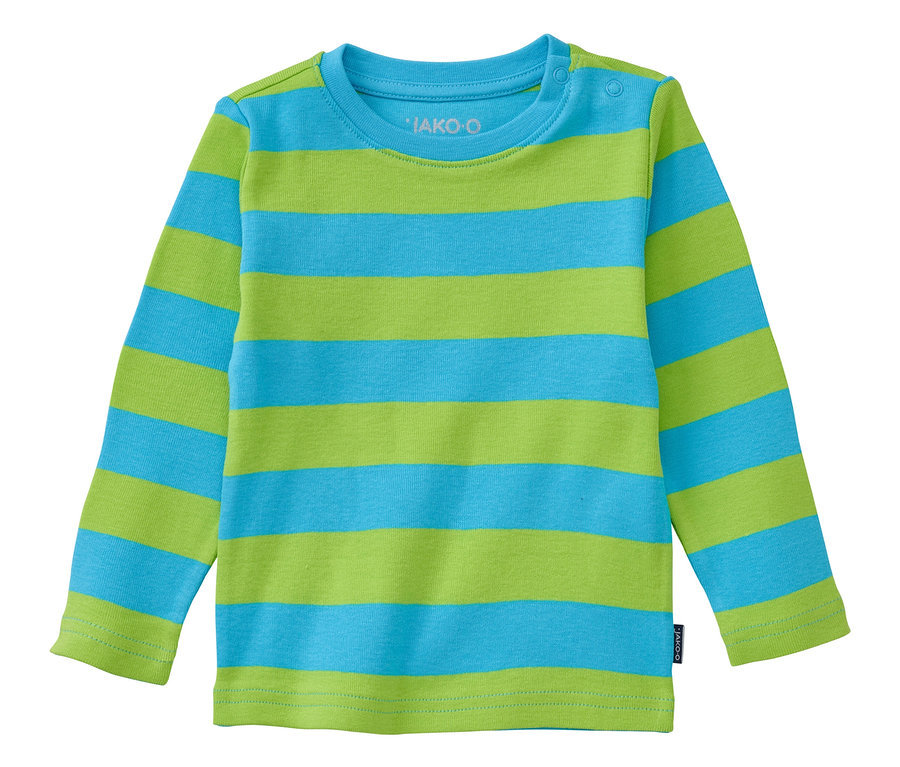 Türkis-grün gestreiftes, langärmliges JAKO-O Streifenshirt.