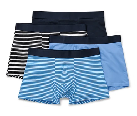 Vier Slipboxer: eine blau gestreift, eine schwarz gestreift und zwei blaue.