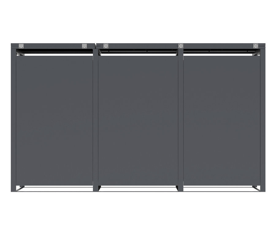 Drei graue Kabinen nebeneinander.