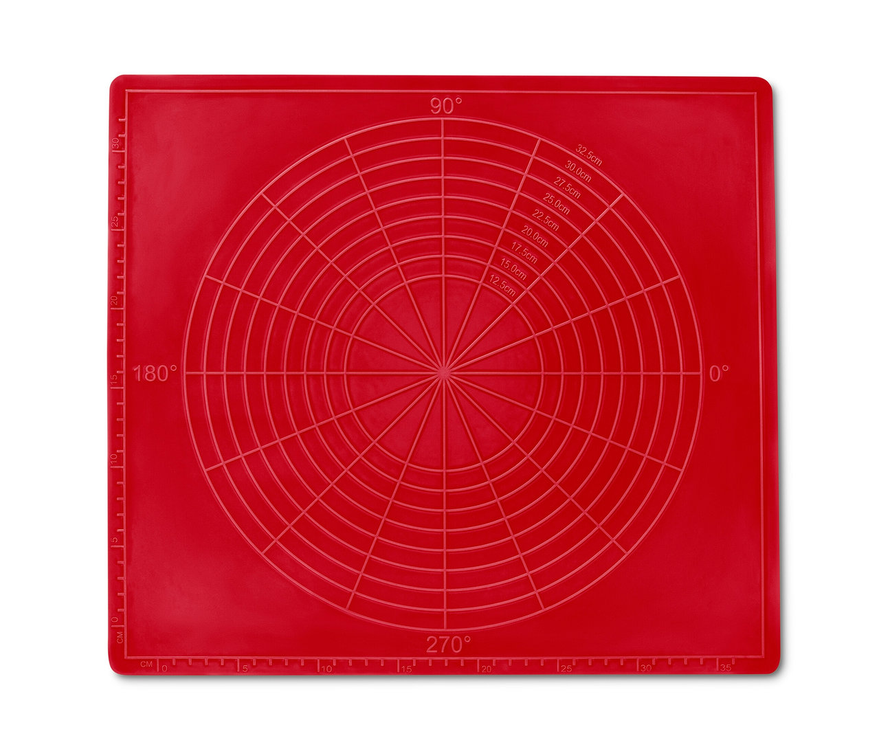 Rote Dauerbackmatte mit Winkel- und Kreis-Markierungen.