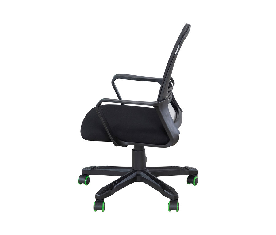 Detailansicht von hinten des schwarzen roba Minecraft Gaming-Stuhls mit Armlehnen und Rollen.