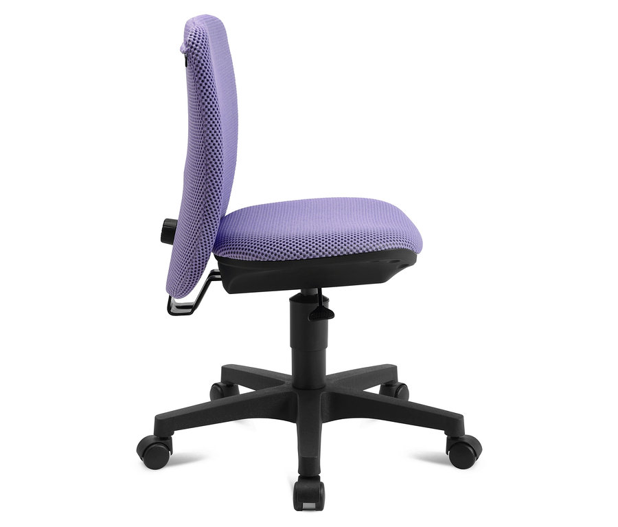 Seitenansicht des Topstar Sitness »Home S'cool« Bürostuhls in Schwarz und Flieder auf einem weißen Hintergrund.