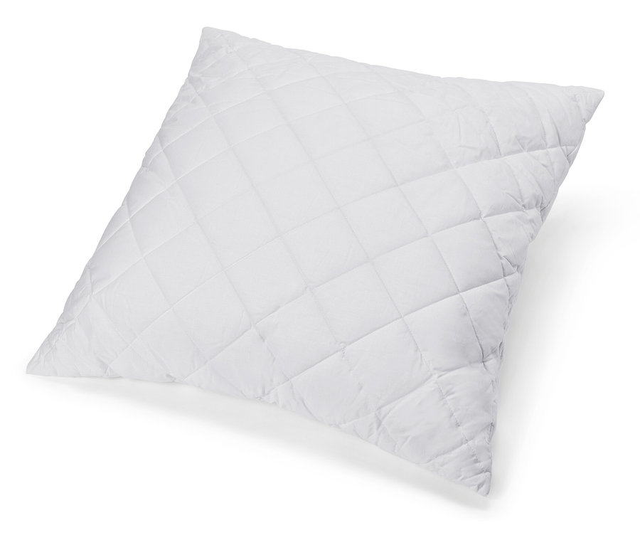 Ein einzelnes, weißes Kopfkissen Cell Solution® mit einem gesteppten Karomuster liegt auf einem weißen Hintergrund.