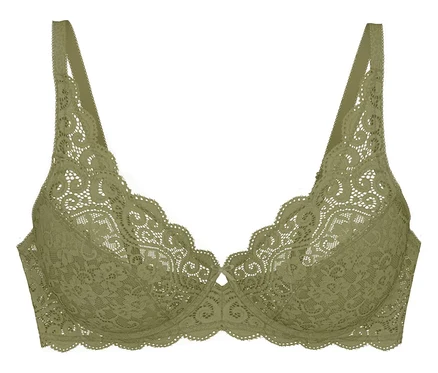 Triumph Amourette W BH in Olivgold aus Spitze mit gewelltem Rand und dünnen Trägern.