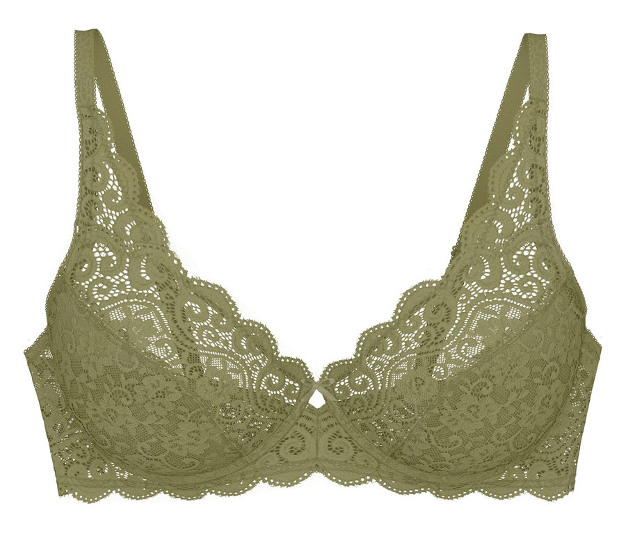 Triumph Amourette W BH in Olivgold aus Spitze mit gewelltem Rand und dünnen Trägern.