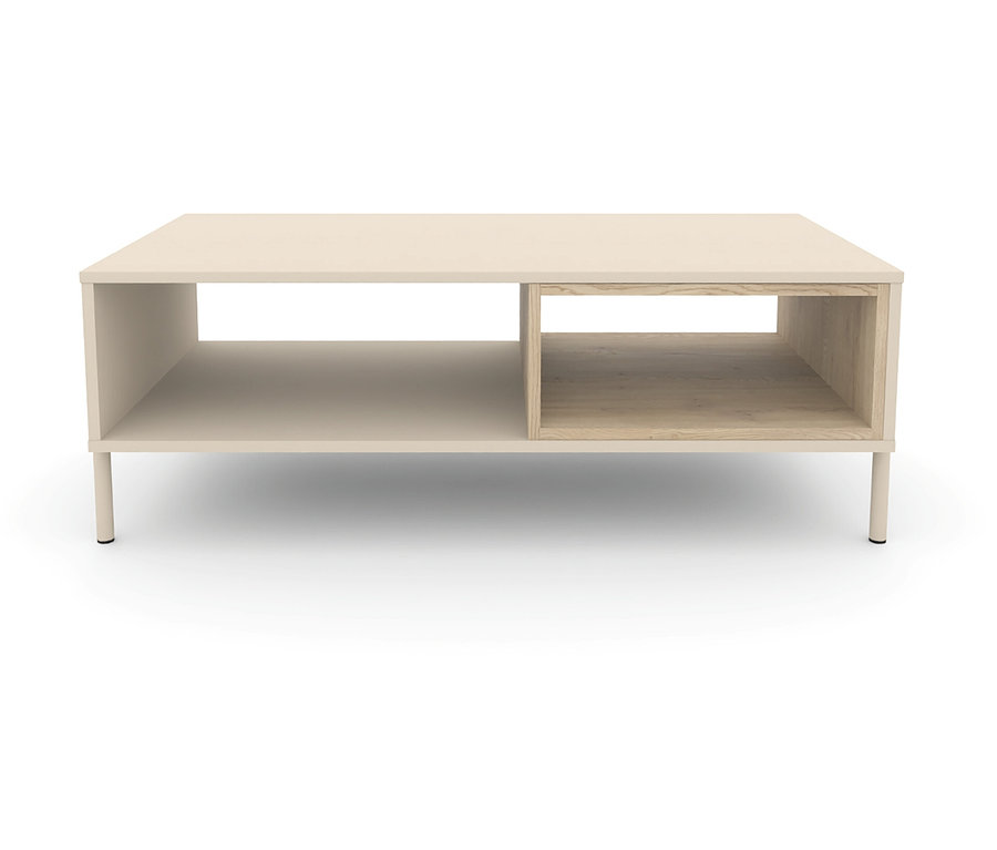 Cashmere-weißer Couchtisch »Hygge« mit Ablagefächern und schmalen Füßen.