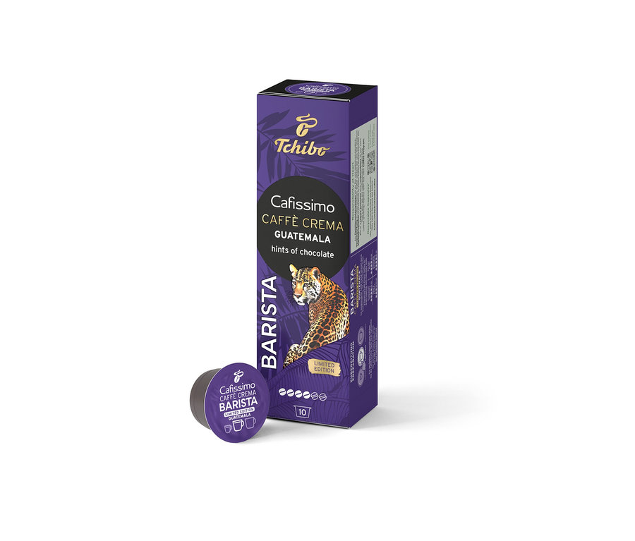 Lila Packung Cafissimo BARISTA Caffè Crema Guatemala mit Kapsel.