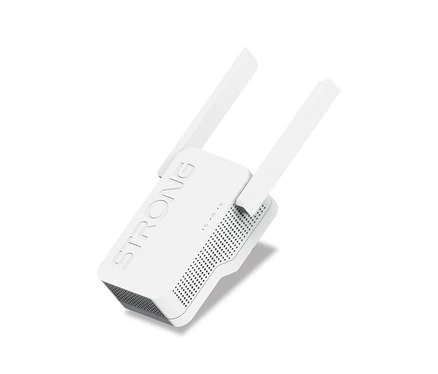 Weißer Strong WiFi 6 Repeater »AX 3000« mit zwei Antennen und Lüftungsschlitzen.