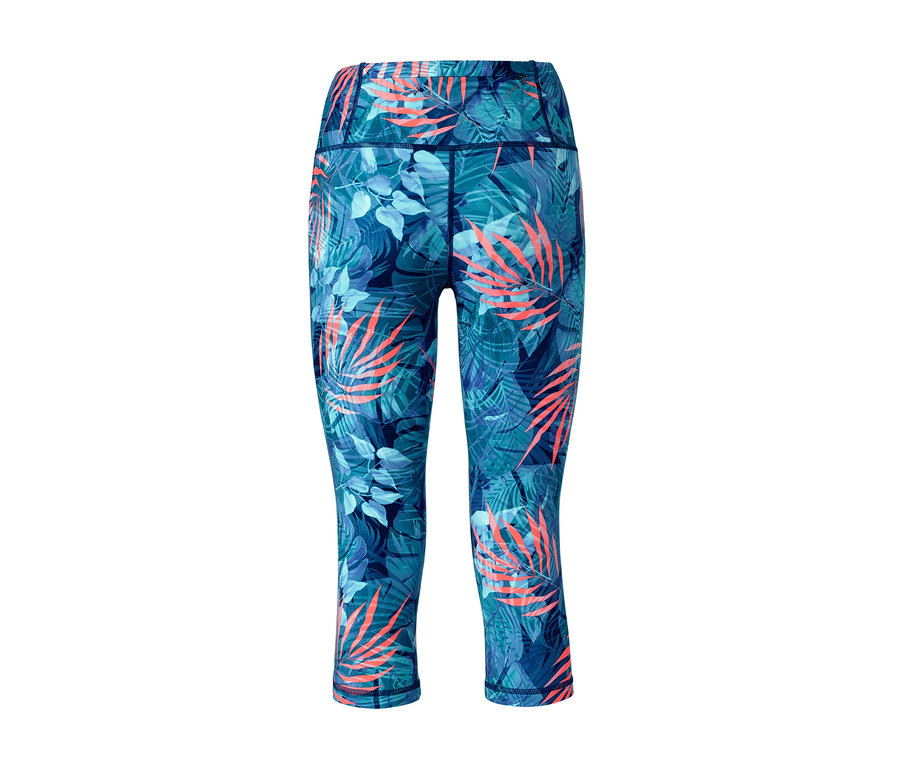 Dunkelblaue 3/4-Sporttight mit Blättermuster.