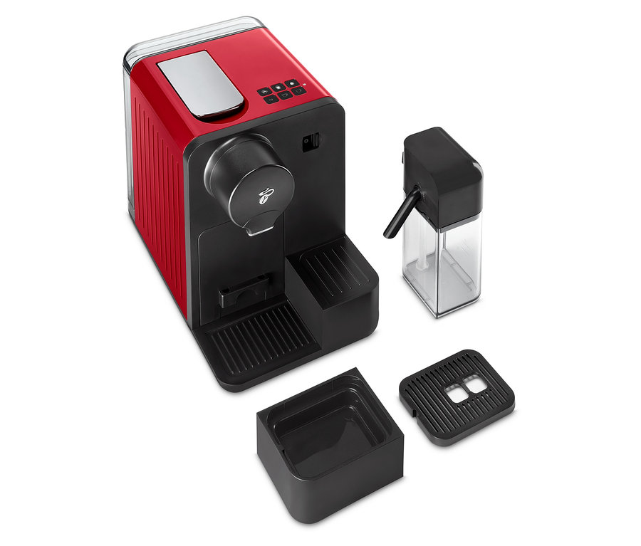 Rote Cafissimo milk Kaffeemaschine mit abnehmbaren Teilen.