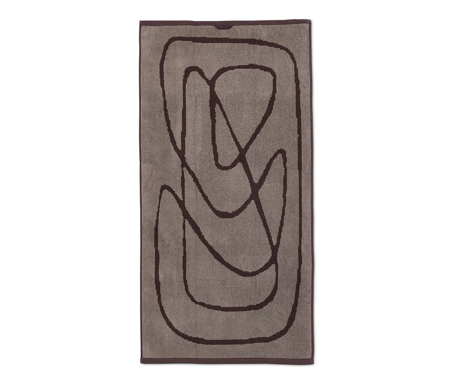 Braunes Jacquard-Badetuch mit abstraktem braunem Muster.