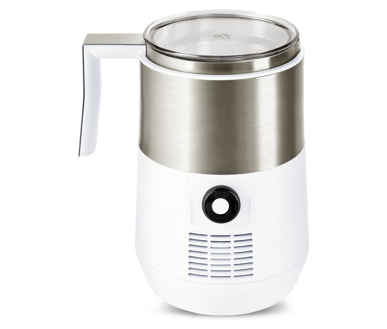 Detailansicht eines Induktions-Milchaufschäumers in Creme-Weiß.