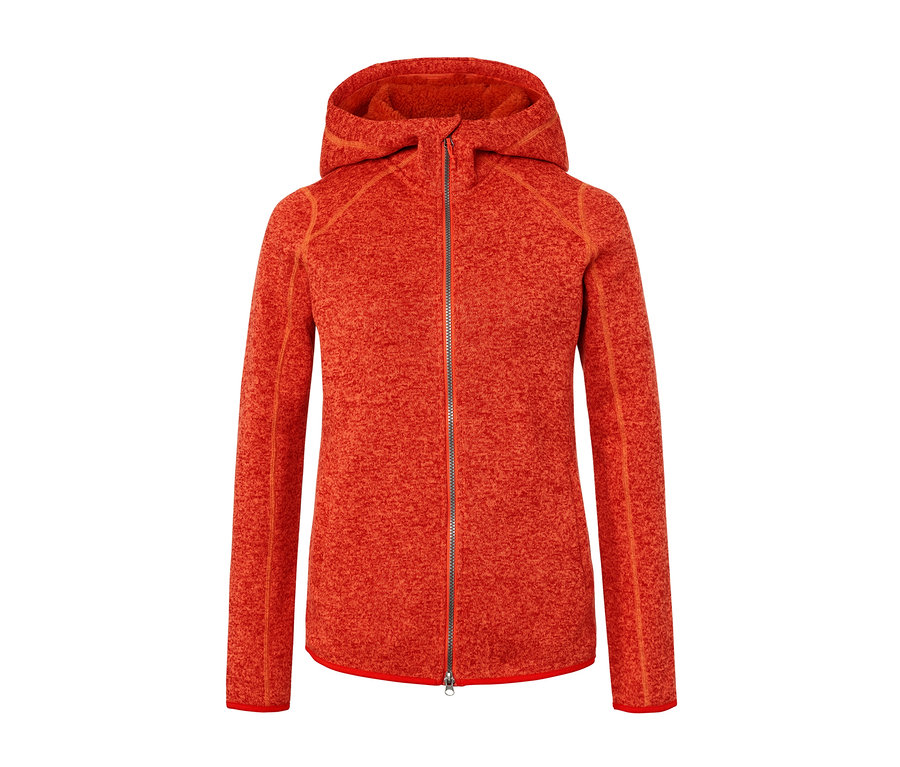 Orange melierte Kapuzen-Strickfleecejacke.