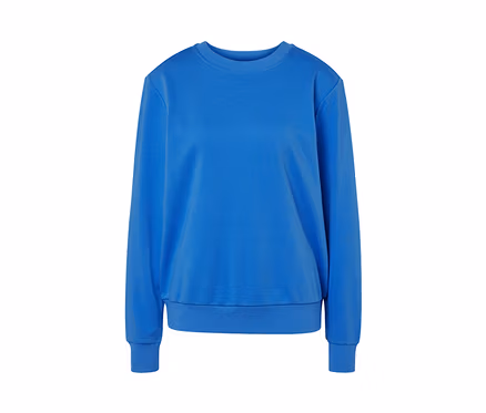 Kobaltblaues Sweatshirt.