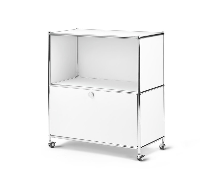 Weißes Sideboard »CN3« mit Klappfach auf Rollen.