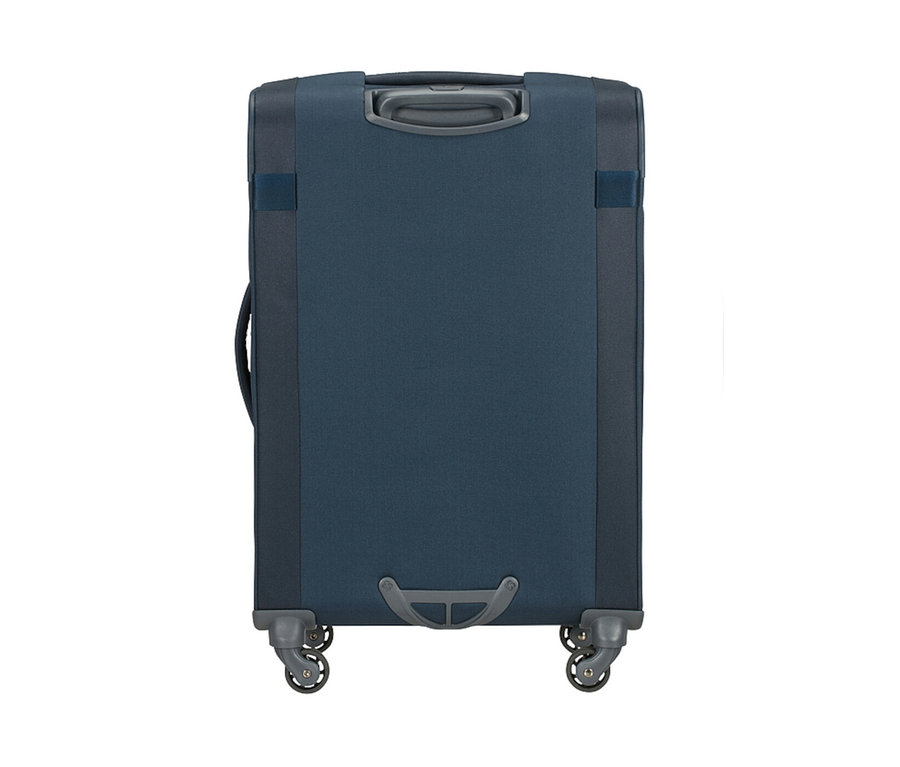 Detailansicht der Rückseite eines kleinen, marineblauen Samsonite CITYBEAT SPINNER.