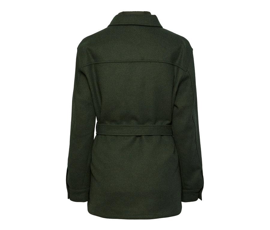 Eine dunkelgrüne 3-in-1-Jacke von hinten.