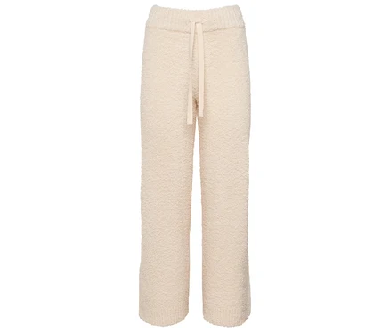 Cremefarbene Strickhose mit Kordelzug.