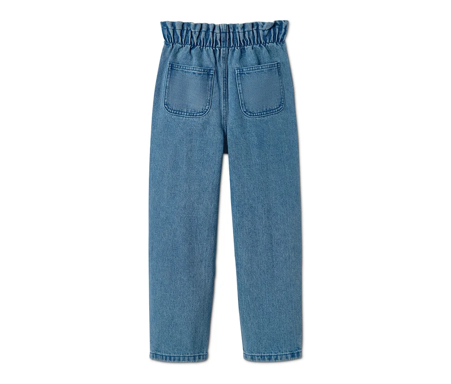 Blaue High-Waist-Jeans mit elastischem Bund.
