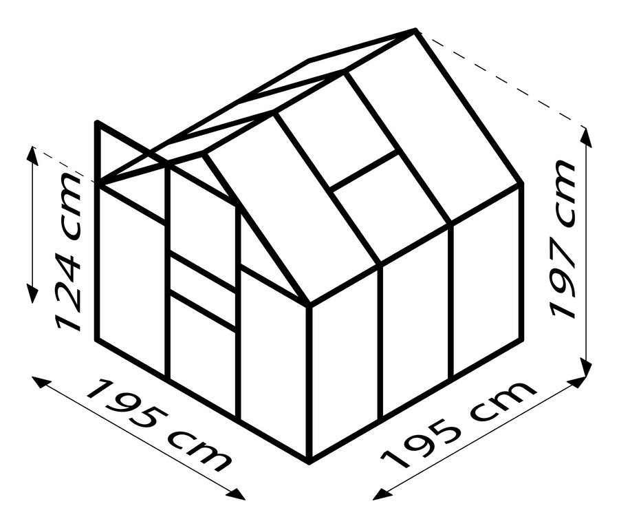 Illustration des Vitavia Einsteiger-Gewächshauses inkl. Fundamentrahmen, 3,8 m².