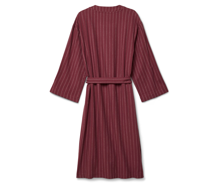 Weinrotes, gestreiftes Kleid mit Gürtel.