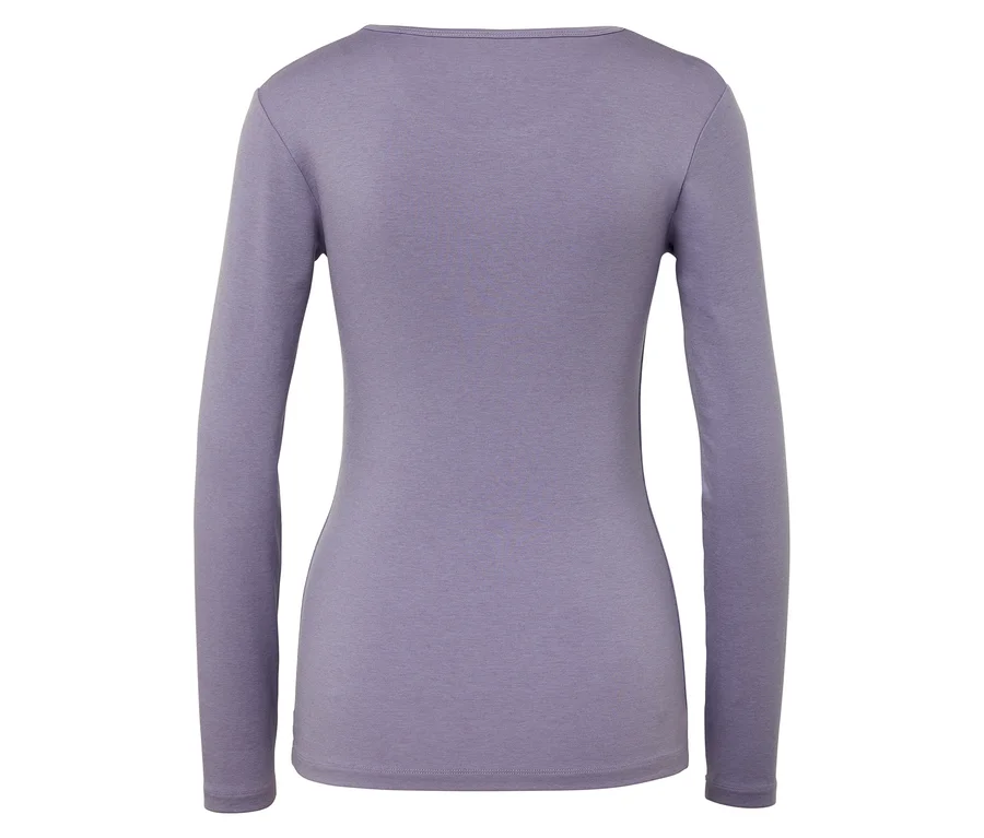 Rückansicht eines lila Langarmshirts.