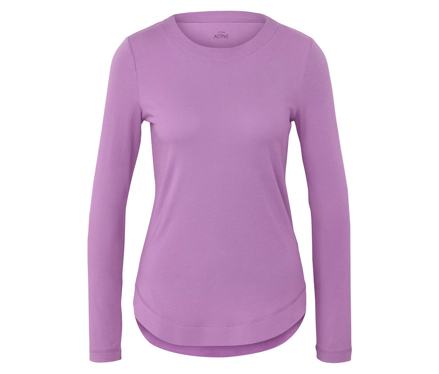 Lila, langärmliges Sportshirt.