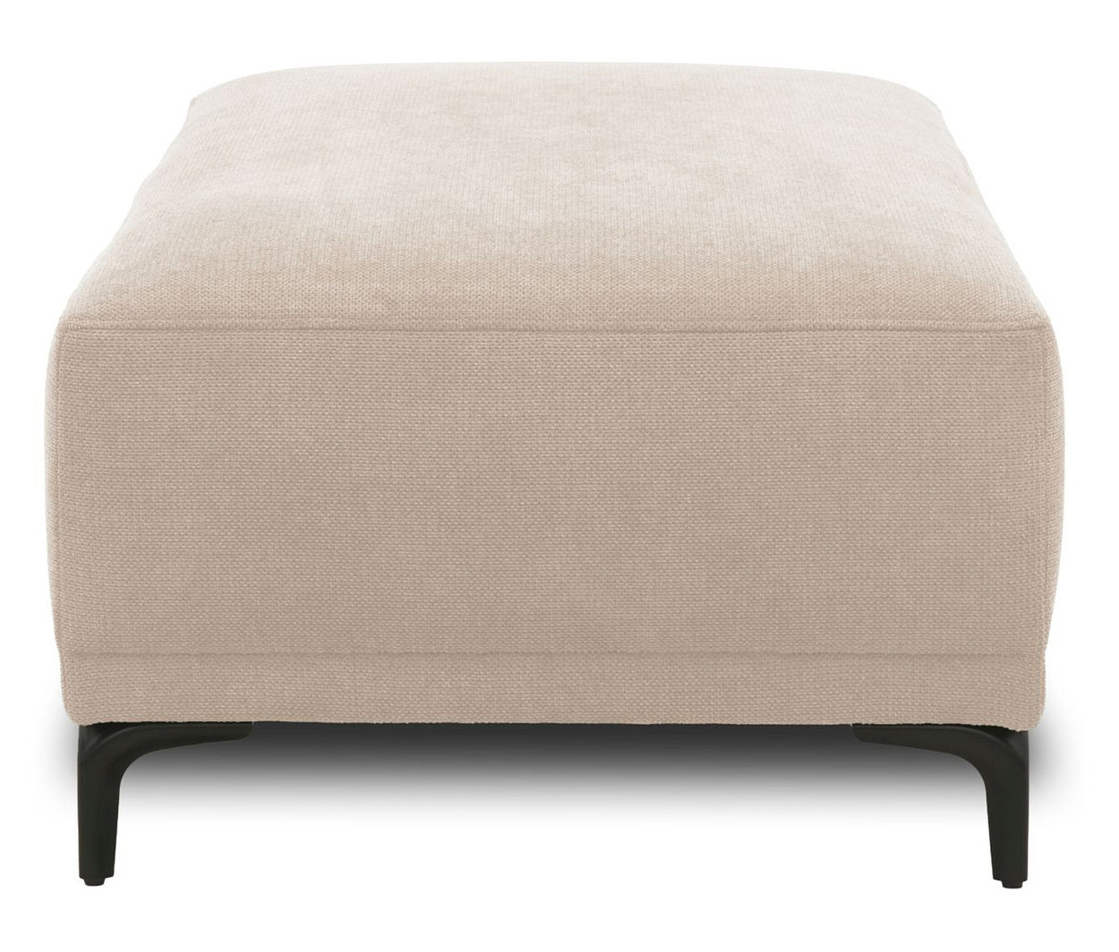 Cremefarbener DOMO Hocker auf dunklen Füßen.