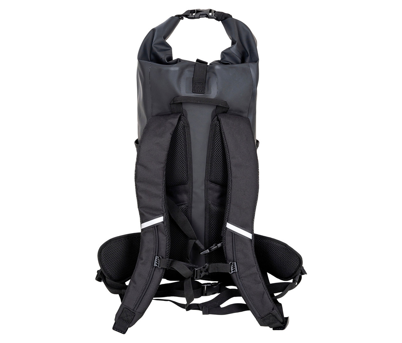 Rückansicht des schwarzen F2 Rucksack »Swell Happiness«, 35 l mit Rollverschluss und verstellbaren Trägern.