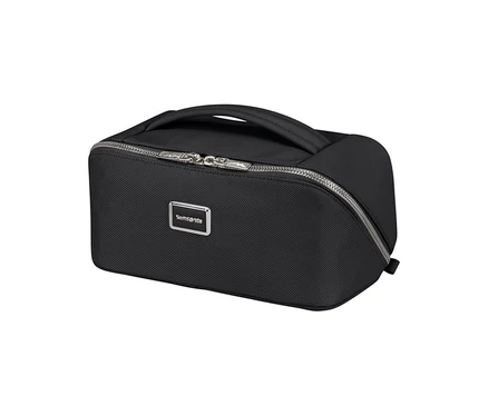 Schwarzes Samsonite IMAGE Toilet Kit Beautycase mit Tragegriff und silbernem Reißverschluss.