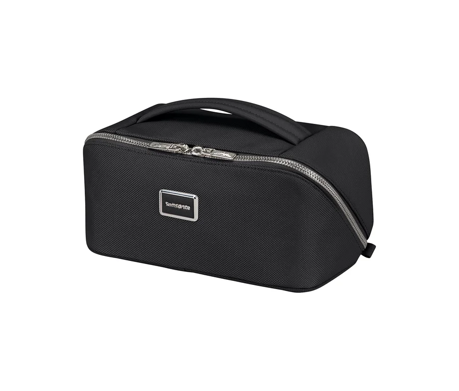 Schwarzes Samsonite IMAGE Toilet Kit Beautycase mit Tragegriff und silbernem Reißverschluss.