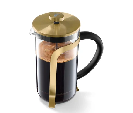 Goldene Siebstempelkanne 800 ml für 6 Tassen.