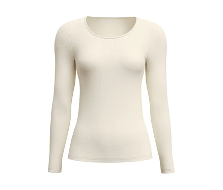 Cremefarbenes CALIDA »True Confidence« Langarm-Shirt mit Rundhalsausschnitt auf weißem Hintergrund.