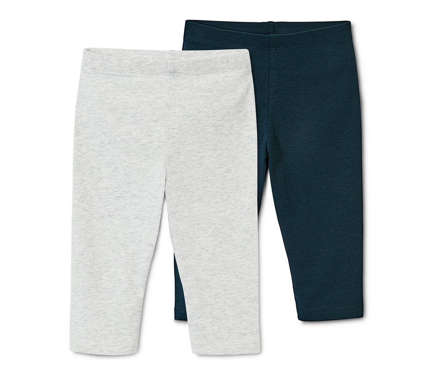 Zwei Leggings, eine hellgrau, eine dunkelblau.