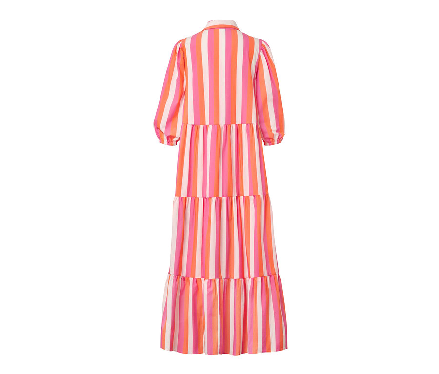 Gestreiftes Webkleid mit langen Ärmeln.