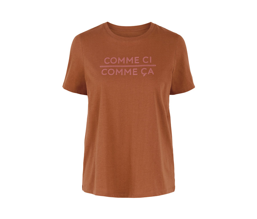 Braunes T-Shirt mit dem Aufdruck "Comme Ci, Comme Ça".