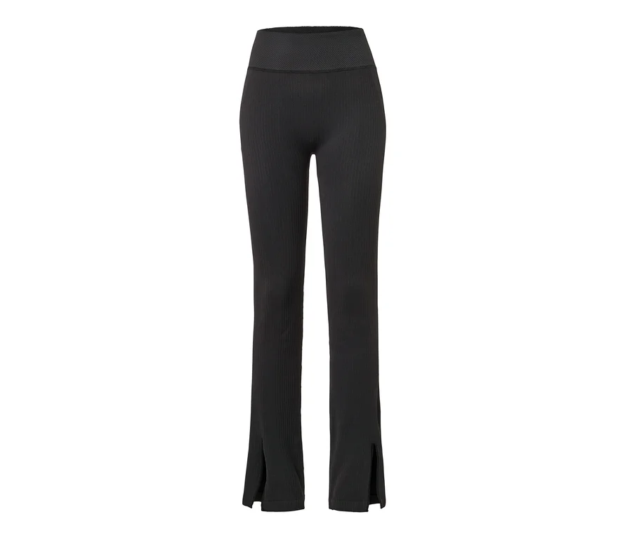 Schwarze Seamless-Flared-Sporthose mit Schlitz.