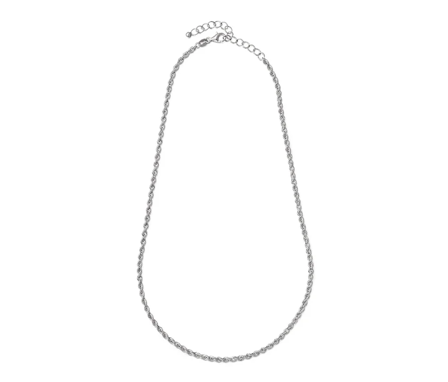 Nahaufnahme einer Kordel Kette aus 925er Silber, rhodiniert.