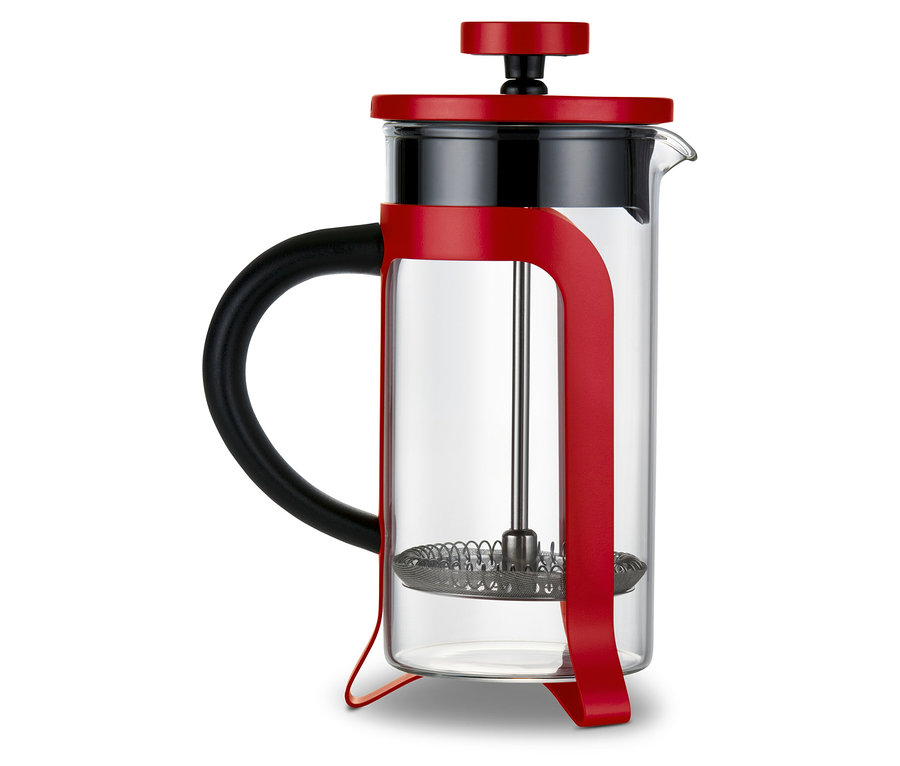 Eine rote Siebstempelkanne 300 ml für 2 Tassen.