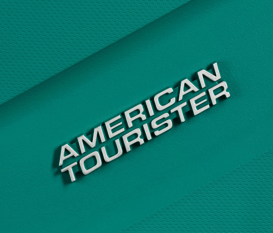 Detailaufnahme eines sportlichen, türkisfarbenen American Tourister »Jetdriver 3.0« Koffers.