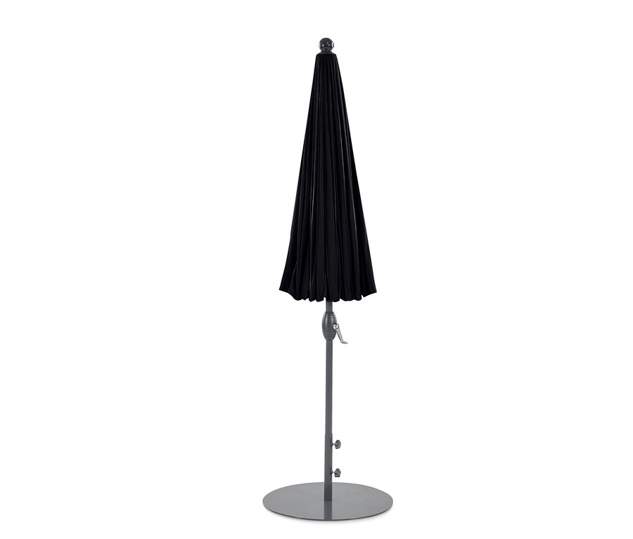 Zusammengeklappter schwarzer Leco Aluminium-Sonnenschirm »Shanghai«, Ø ca. 270 cm.