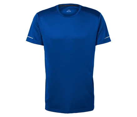 Blaues Kurzarm-T-Shirt.